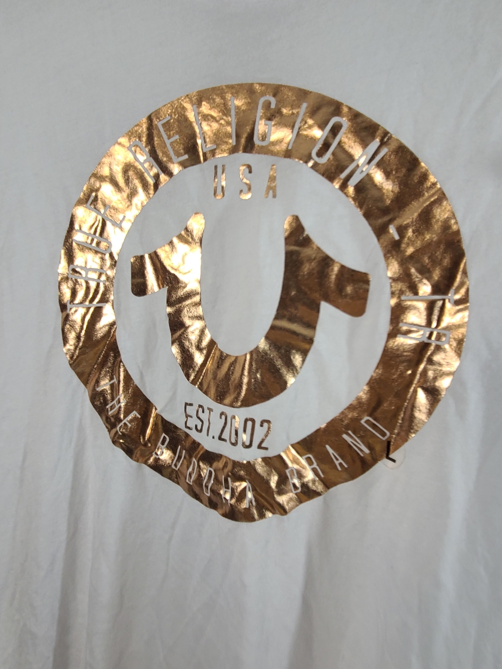 True Religion White Tee with Rose Gold Foil Logo